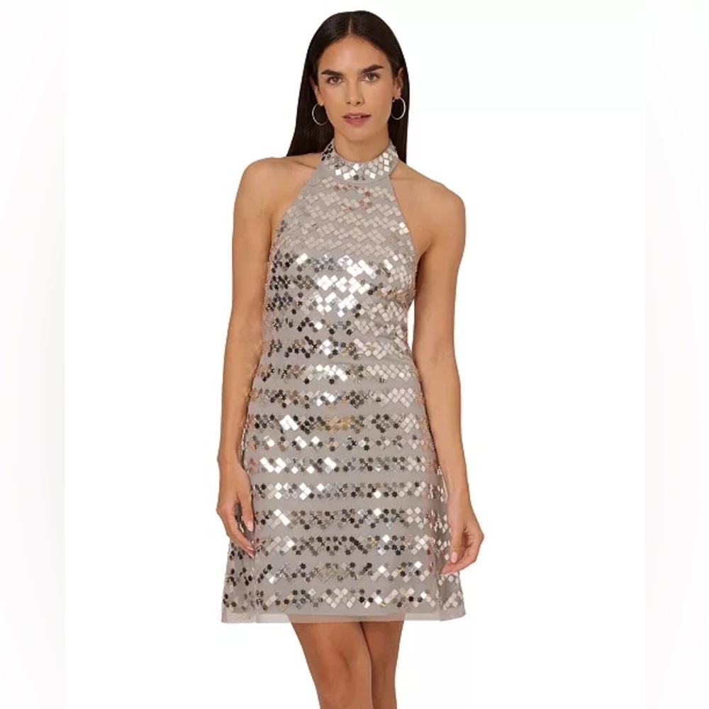 Adrianna Papell Women's Beaded Halter Swing Dress Size 10